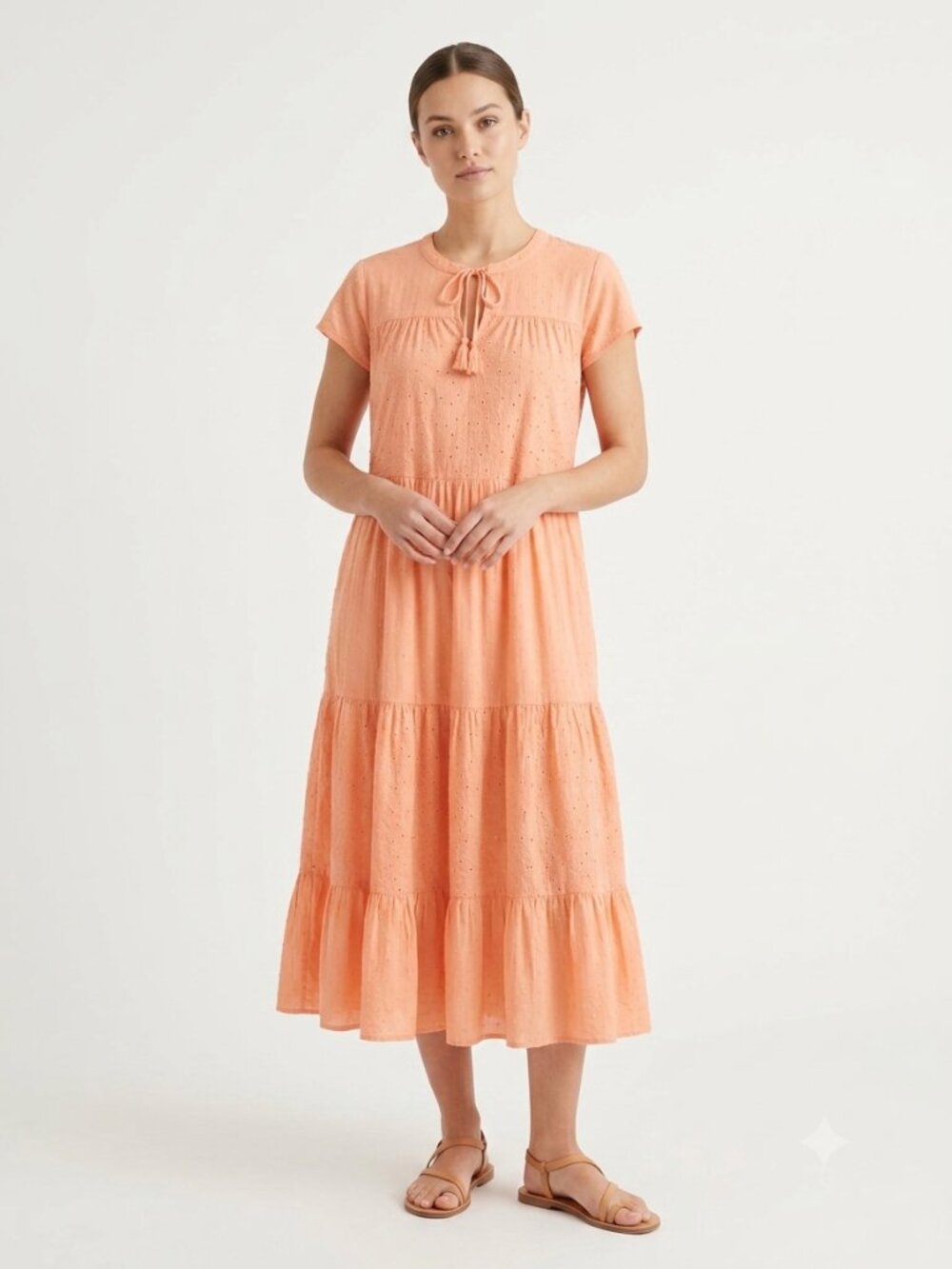 Kate & Sam Dress Midi Orange Boho Peasant Festival Swiss Dot Eyelet S